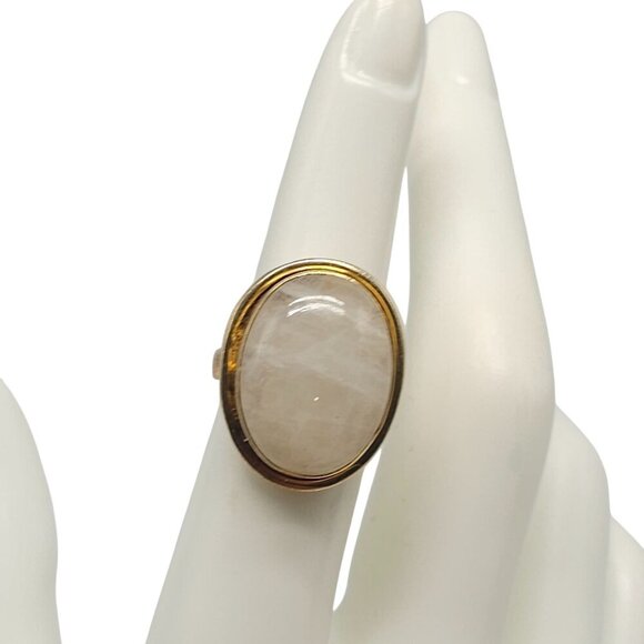Vintage Gold Plated 925 Sterling Silver Ring With Round White Quartz Size 7 - Picture 1 of 6